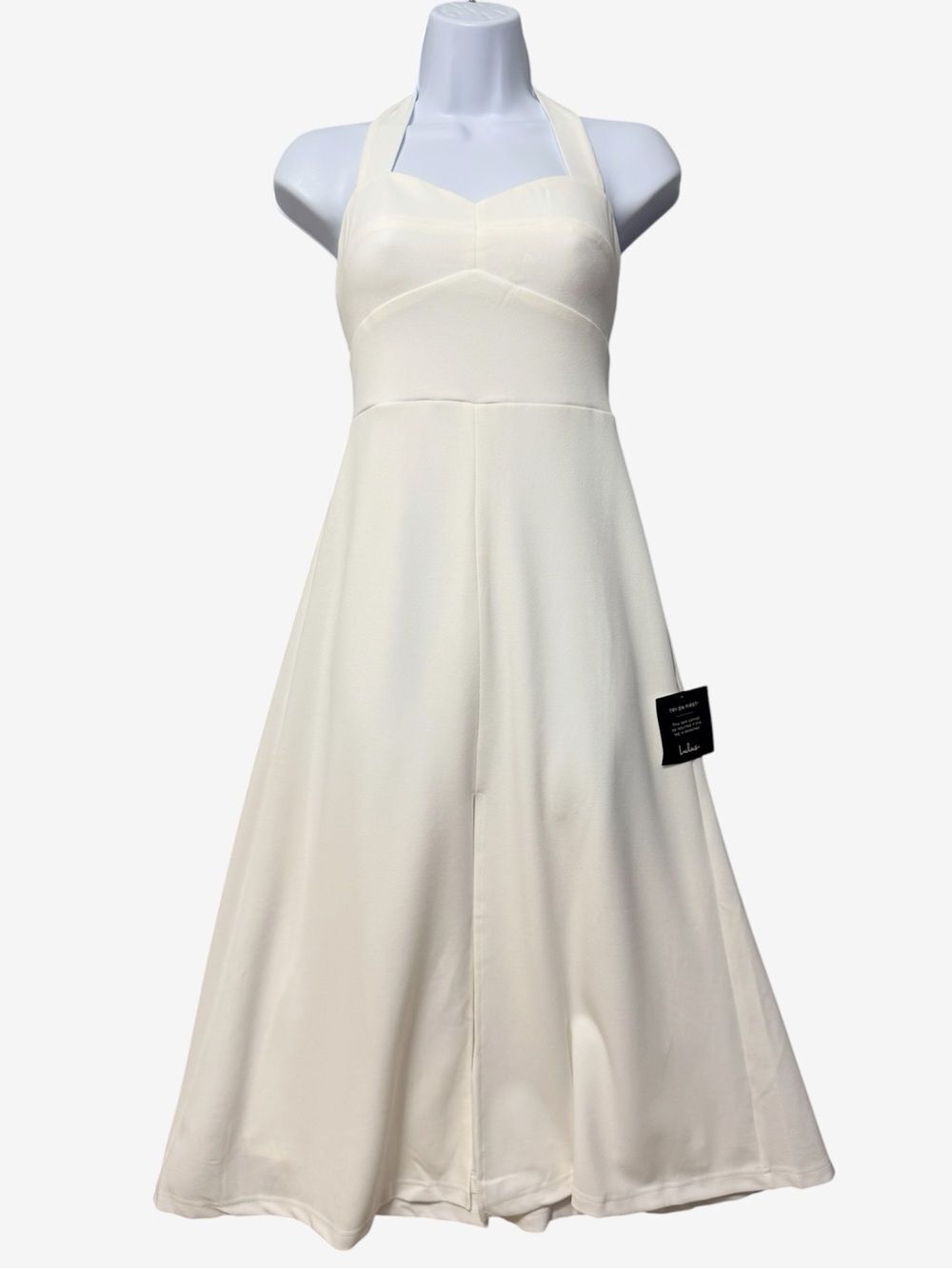 Lulus Halter Neck Fit And Flare Midi Dress NWT Size XS White Open Back